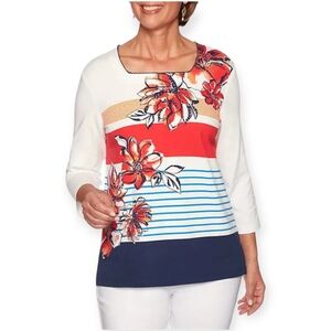 Alfred Dunner Women's "In the Navy" Square Neck Blouse Top sz XL